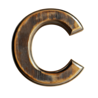 A carved wooden letter C placed atop a transparent surface, highlighting its elegant design and craftsmanship in a minimalist setting, consonant letter c is used to make words on transparent png