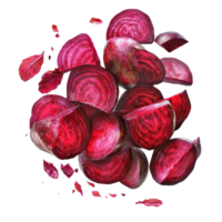 Sliced beetroot arranged artistically on a clean transparent background showcasing vibrant colors and textures, slice beetroot vegetables on transparent background png