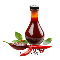 Fresh chili peppers and flavorful sauce displayed on a clean transparent background for culinary inspiration, Pepper and sauce isolated on transparent background png