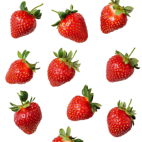 Fresh strawberries arranged neatly on a transparent background showcasing their vibrant color and texture, strawberries close up on transparent background png