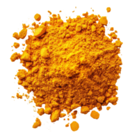 A vibrant pile of turmeric curcuma powder isolated on a transparent background for culinary and health uses, Turmeric Curcuma powder pile isolated on transparent background png