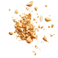 Crushed peanuts scattered over a clean transparent background, showcasing their texture and color for culinary use, Peanut crushed into pieces over transparent background png