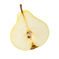 Sliced Chinese pear showcasing natural texture and seeds on a pristine transparent background, emphasizing freshness and simplicity in fruit presentation, Chinese pear slice on transparent background png