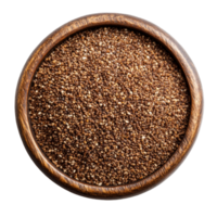 Brown teff grain in a wooden bowl on a transparent background showcasing its fine texture and rich color, Brown Teff Grain isolated on transparent background png