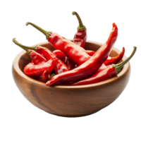 Fresh Szechuan peppercorns in a wooden bowl with vibrant red color on a transparent background, fresh Szetchwan pepper in wood bowl on transparent background png