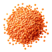 Red lentils carefully arranged, showcasing their vibrant color on a clean transparent background for culinary inspiration, red lentils isolated on transparent background png