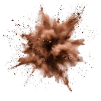 Dynamic brown powder explosion isolated on a transparent background creating an artistic effect, brown color powder explosion isolated on transparent background png