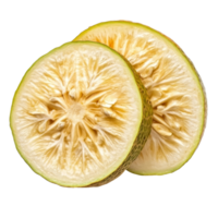 Freshly sliced breadfruit showcasing its unique texture and creamy interior on a clean transparent background, Slice breadfruit isolated on transparent background png