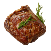 Succulent roasted beef with herbs presented on a clean transparent background, Roasted beef top view isolated on transparent background png