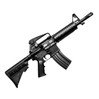 Assault rifle resting on a clean transparent background showcasing its design and features in a static position, M4A1 Assault Rifle on transparent background png