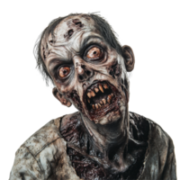 A terrifying zombie with gruesome features and haunting eyes on a stark transparent background, Scary Horror Zombie on transparent background png
