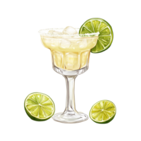 Refreshing margarita cocktail with lime garnishes served in a glass on a bright transparent background, margarita cocktail drink tequila isolated on transparent background png