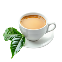 Ripe coffee nestled beside fresh green leaf on a smooth transparent background highlighting natural freshness, ripe coffee with leaf on transparent background png