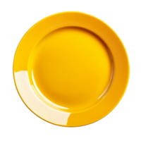 Empty yellow plate on a bright transparent background, showcasing simple and vibrant tableware design in natural light, yellow empty plate on transparent background png