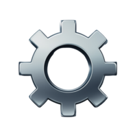 Sleek metallic gear icon isolated on a bright transparent background representing mechanical concepts and technology, gear icon isolated on transparent background png