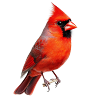 Red cardinal perched gracefully on a delicate branch against a clean transparent background, Red cardinal bird isolated on transparent background png