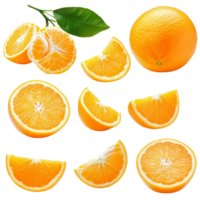 Fresh oranges on a transparent background showcasing various cuts and segments for culinary use and presentation, oranges isolated transparent background png