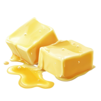 Two pieces of butter melting on a clean transparent background, highlighting texture and sheen on a warm surface, Two pieces of butter melting isolated on transparent background Stock Illustration png