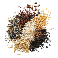 A variety of mixed seeds and grains displayed on a clean transparent background for culinary uses and healthy nutrition, Mixed Seeds and Grains on transparent background png