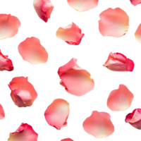 Delicate rose petals scattered on a pristine transparent background, creating a serene and romantic atmosphere in springtime, Multiple roses petals on transparent background png