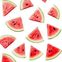 Refreshing slices of watermelon arranged on a clean transparent background, perfect for summer snacking occasions, pieces of refreshing slice watermelon on transparent background png
