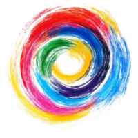 Colorful circular brush stroke design with vibrant hues swirling around in an artistic and abstract manner, scribble colorful circle brush stroke isolated on transparent background png