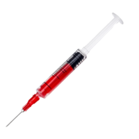 Plastic syringe filled with red liquid isolated on a transparent background for medical use, plastic syringe with red liquid isolated on transparent background png
