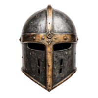 Unique medieval knight helmet displayed against a clean transparent background showcasing its intricate design and history, medieval knight helmet isolated on transparent background png