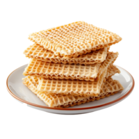 Crispy wafers stacked neatly on a plate isolated against a clean transparent background for an appealing dessert display, Wafers in a plate isolated on transparent background png