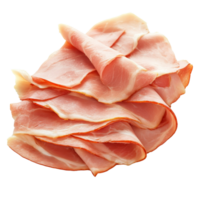 Slices of ham arranged neatly on a clean transparent background for culinary presentation or food styling uses, Sliced ham isolated on transparent background png