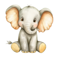 Adorable elephant sitting cheerfully against a transparent background with soft features and warm colors showcasing its endearing personality, cute elephant isolated on transparent background png