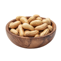 Peanuts in a wooden plate on a transparent background, ideal for healthy snacking or cooking options, Peanut in wood plate isolated on transparent background png