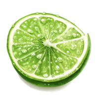 A vibrant slice of lime displaying fresh moisture on a pristine transparent background, Juicy slice of lime isolated on transparent background png