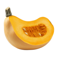 Half butternut squash on a transparent background showcasing its vibrant orange flesh and seeds for culinary use, half butternut squash isolated on transparent background png