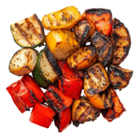 Grilled zucchini, bell peppers, and onion arranged on a transparent plate for a delicious summer meal preparation, Isolated portion of grilled vegetables png