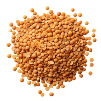 Lentils arranged in a heap on a transparent background showcasing their vibrant color and texture, Lentils isolated on transparent background png