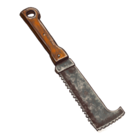 Detailed illustration of a hacksaw with a wooden handle, showcasing its sharp teeth and practical design for cutting, Hacksaw with handle Stock Illustration png