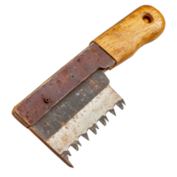 Hand saw with wooden handle, highlighted against a plain background, ideal for woodworking and cutting tasks, Hand saw isolated png