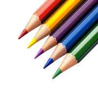 A vibrant collection of colored pencils arranged in a row on a transparent background, of colored pencils, file of isolated object with shadow on transparent background png