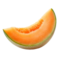 Fresh slice of cantaloupe melon on a transparent background showcasing juicy, orange flesh perfect for summer snacks, slice cantaloupe melon on transparent background png