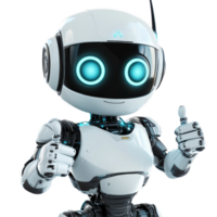 Friendly AI robot giving a thumbs up against a clean transparent background, Friendly AI Robot with Thumbs Up on transparent background png