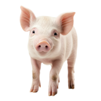 A cute standing piglet looks directly at the camera against a clean transparent background, showcasing its playful personality, standing piglet look on camera, isolated transparent background png