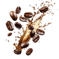 Coffee beans create a dynamic splash in tones against a transparent backdrop, capturing the essence of fresh brewing moments, Coffee beans splashing isolated png