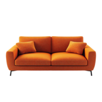 Stylish orange sofa with decorative cushions isolated on a transparent background for modern interior design inspiration, sofa render isolated on transparent background on transparent background png