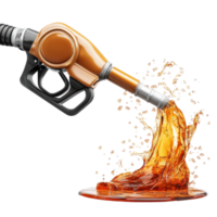 Gasoline flowing from a pump nozzle creating splashes on a transparent background, Gasoline gushing out from pump isolated on transparent background png