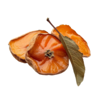 Dried persimmon with leaf on a transparent background highlighting natural textures and colors, dried persimmon with leaf isolated on transparent background png