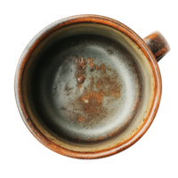 Rustic ceramic cup viewed from the top with earthy tones showcasing its unique texture and artisan craftsmanship, Rustic Ceramic Cup Top View png