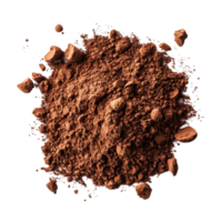 Cocoa powder scattered on a transparent background highlighting its rich color and texture in a setting, Cocoa powder on transparent background png