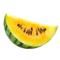 Refreshing slice of yellow watermelon isolated on a clean transparent background for vibrant summer snacking ideas, slice yellow watermelon isolated on transparent background png