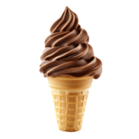 Delicious chocolate soft serve ice cream cone against a smooth transparent background, Chocolate Soft Serve Ice Cream in Cone Isolated on transparent background png